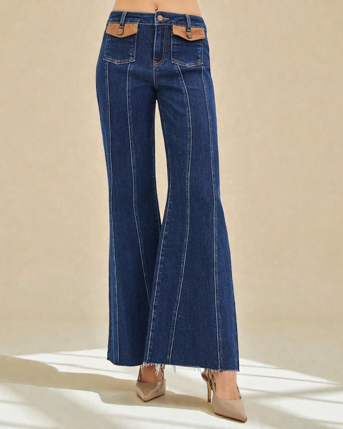 Dark Wash Wide Flare Leg Jeans