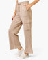 Tan Drawstring Wide-Leg Cargo Pants