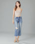 Jean bootcut court taille haute effet vieilli foncé