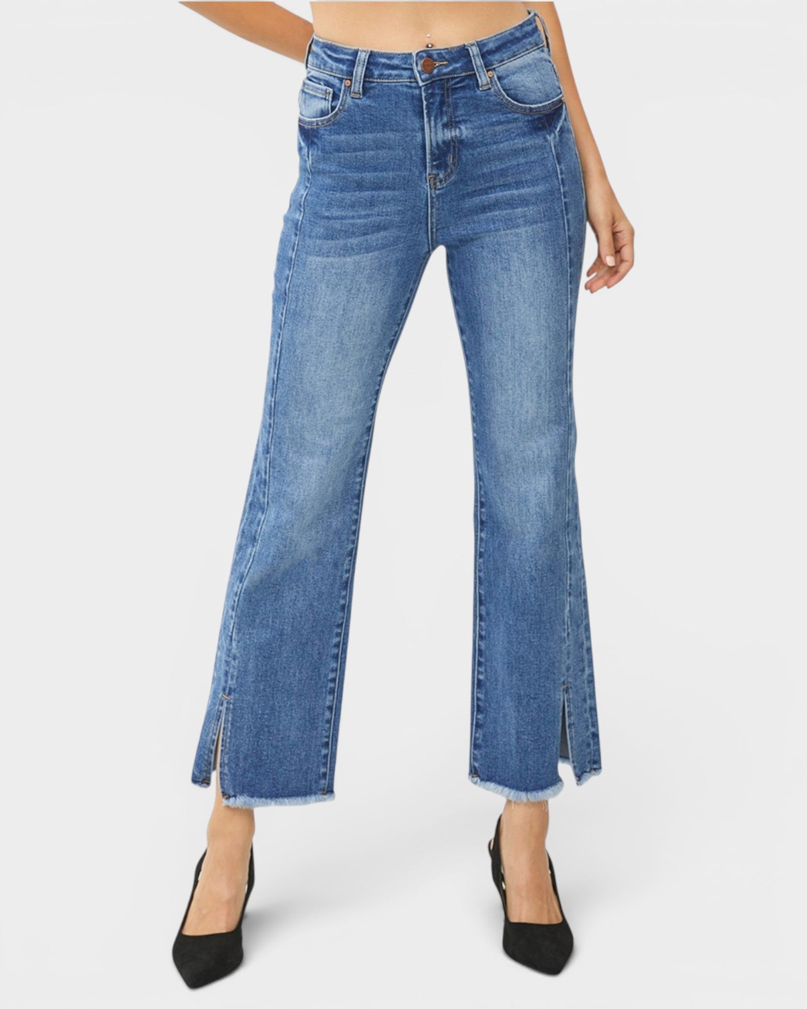 Blue jeans with a white background