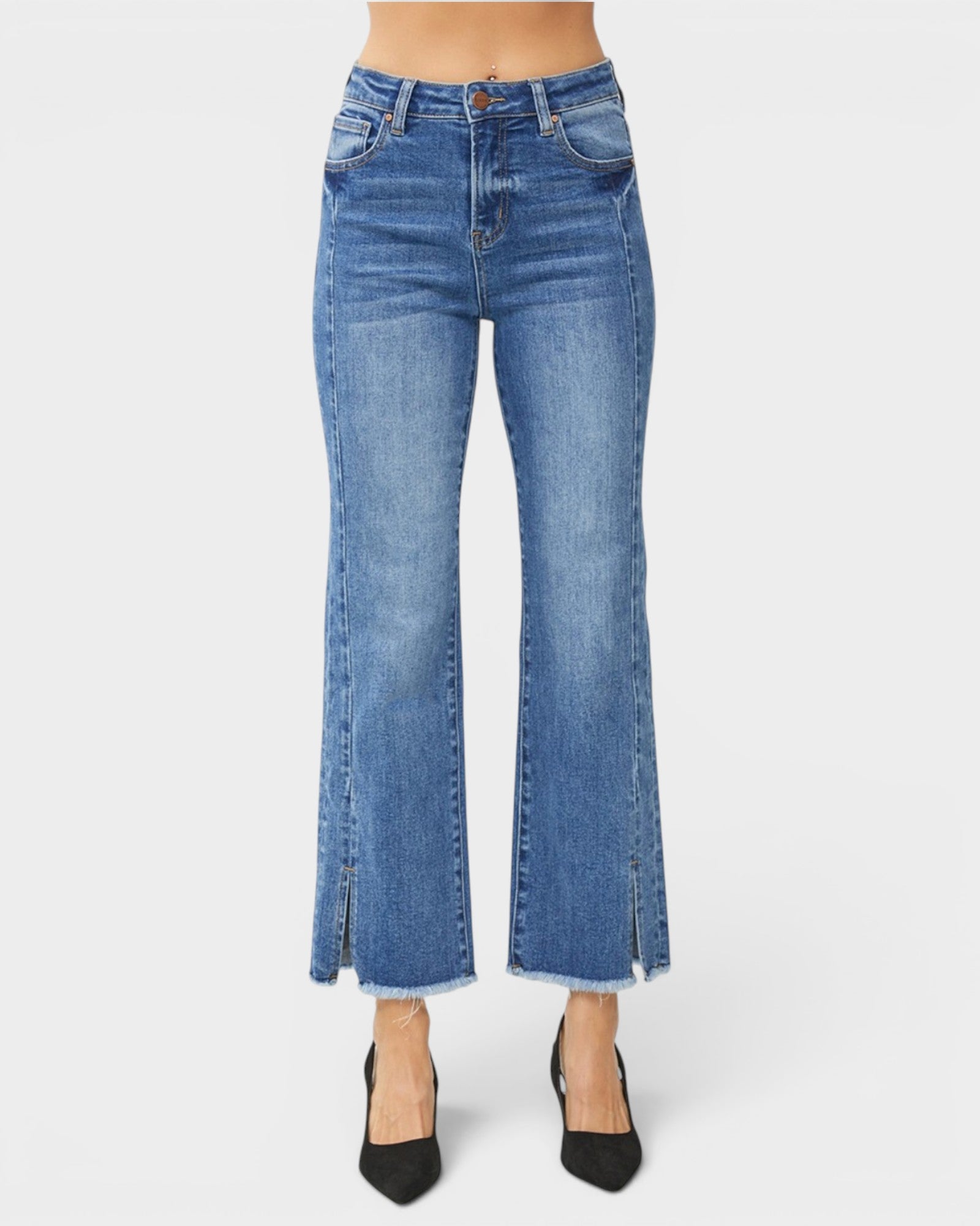 Blue jeans with a white background