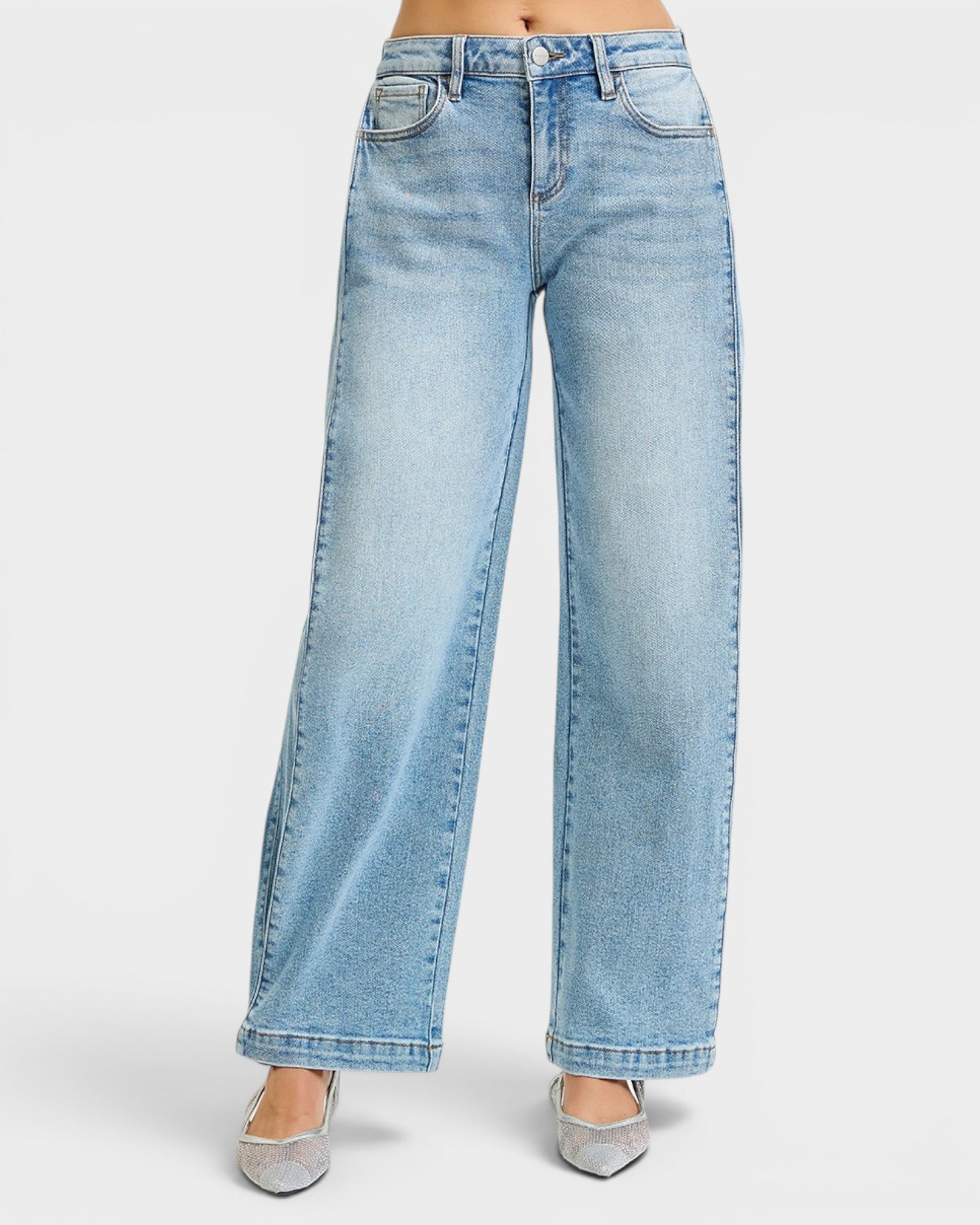 Light blue jeans on a white background