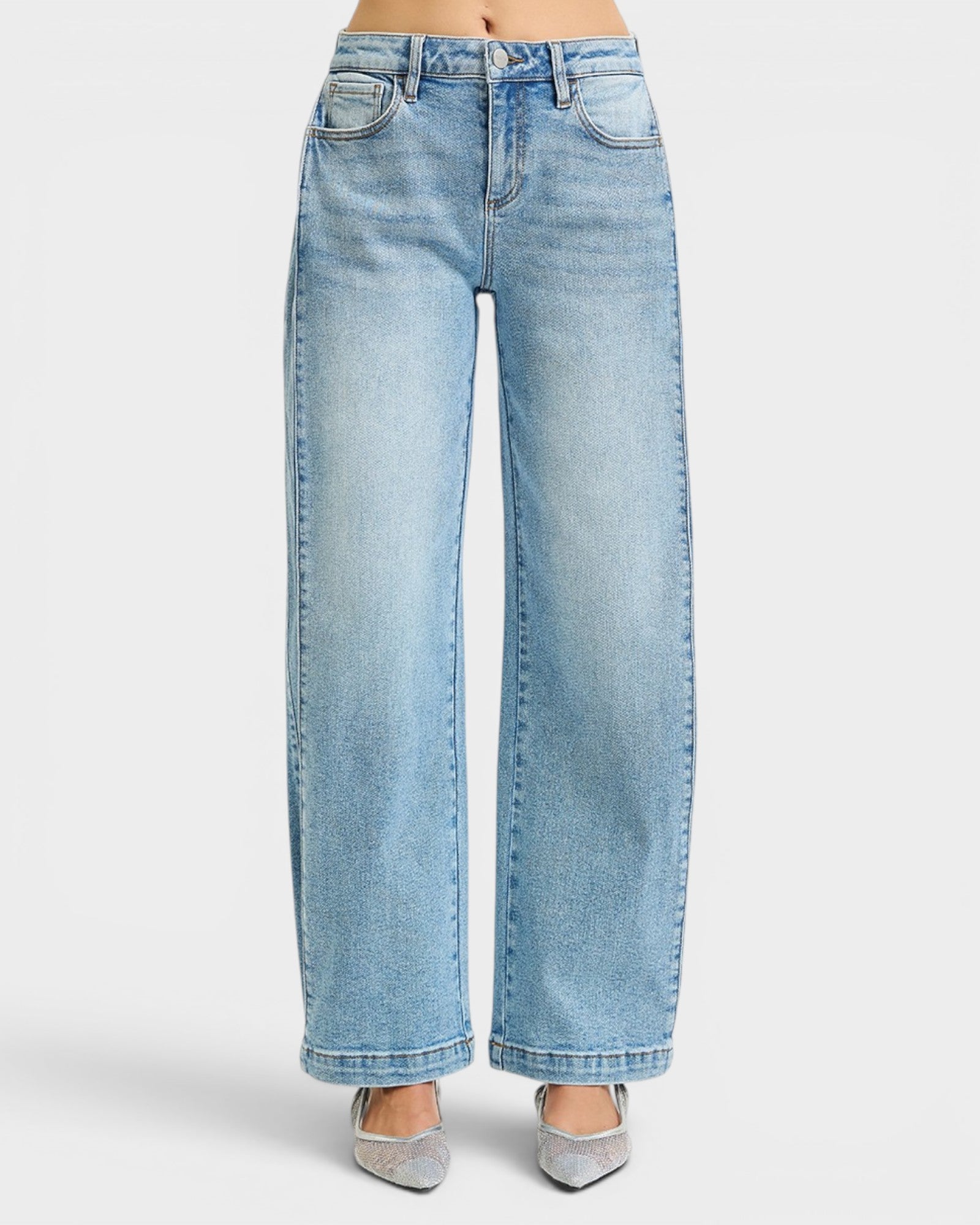 Light blue jeans on a white background