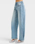 Light blue jeans worn by a person on a white background