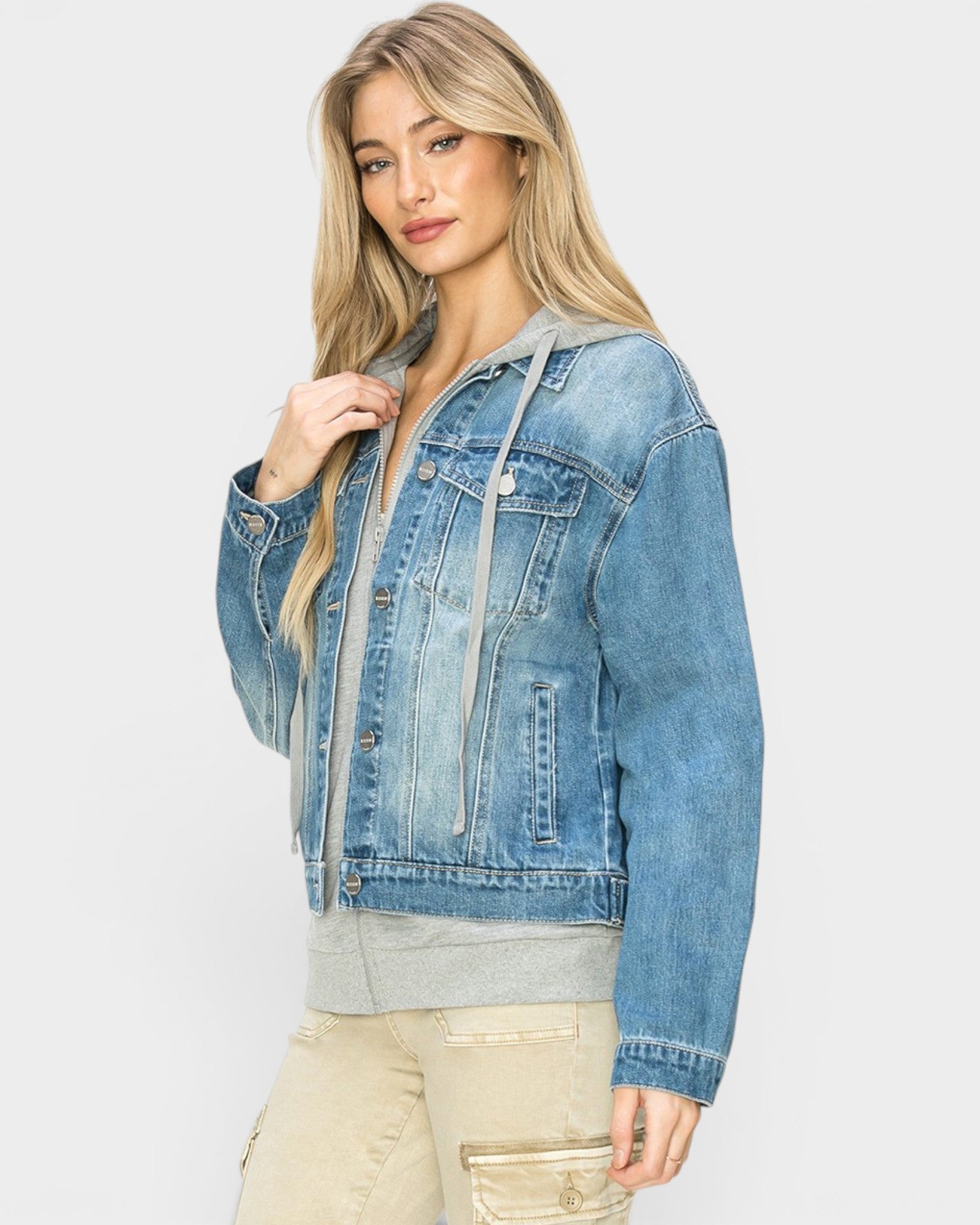 Medium Wash Hooded Denim Jacket