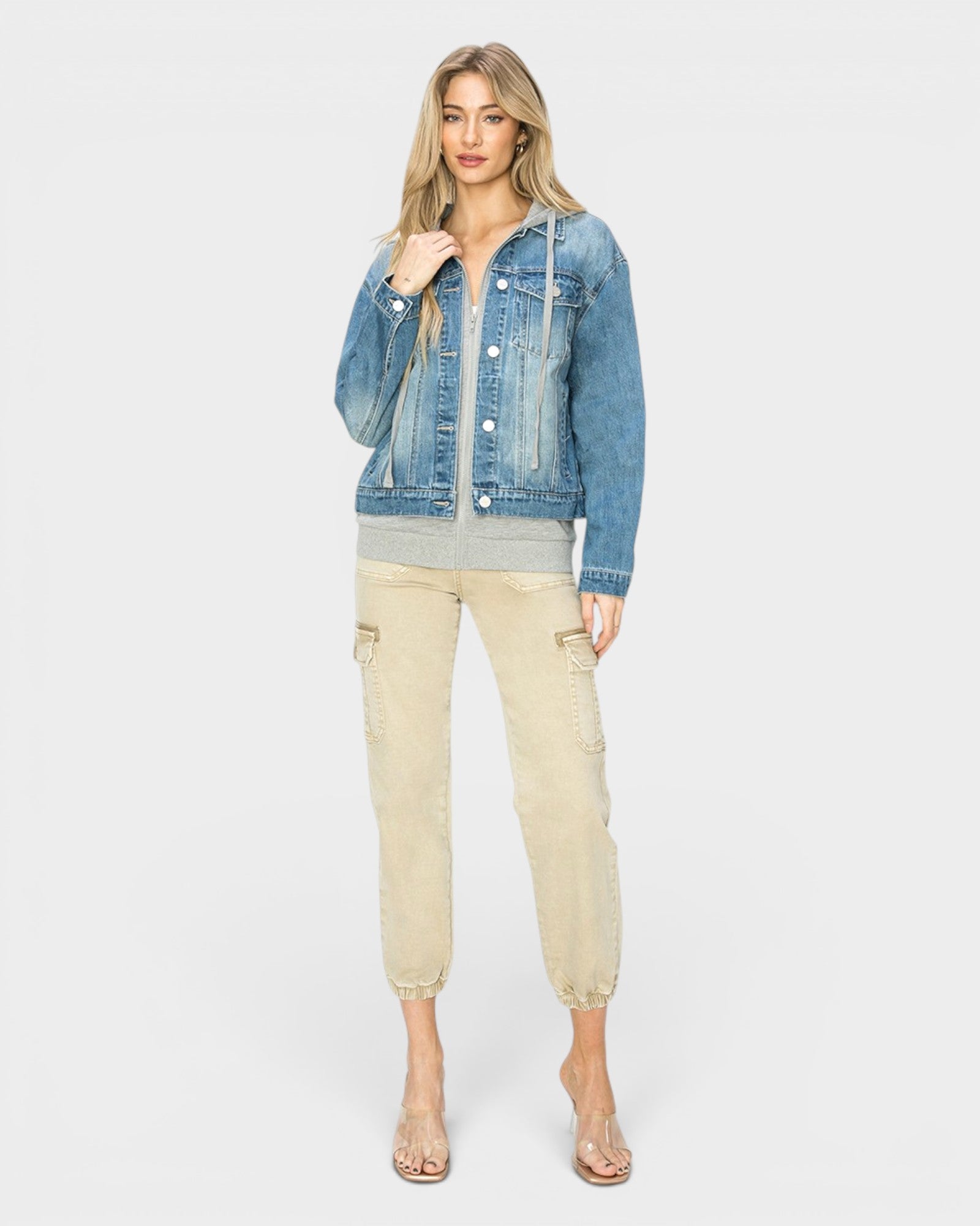 Medium Wash Hooded Denim Jacket