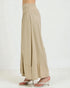 Beige wide-leg pants worn by a person on a white background