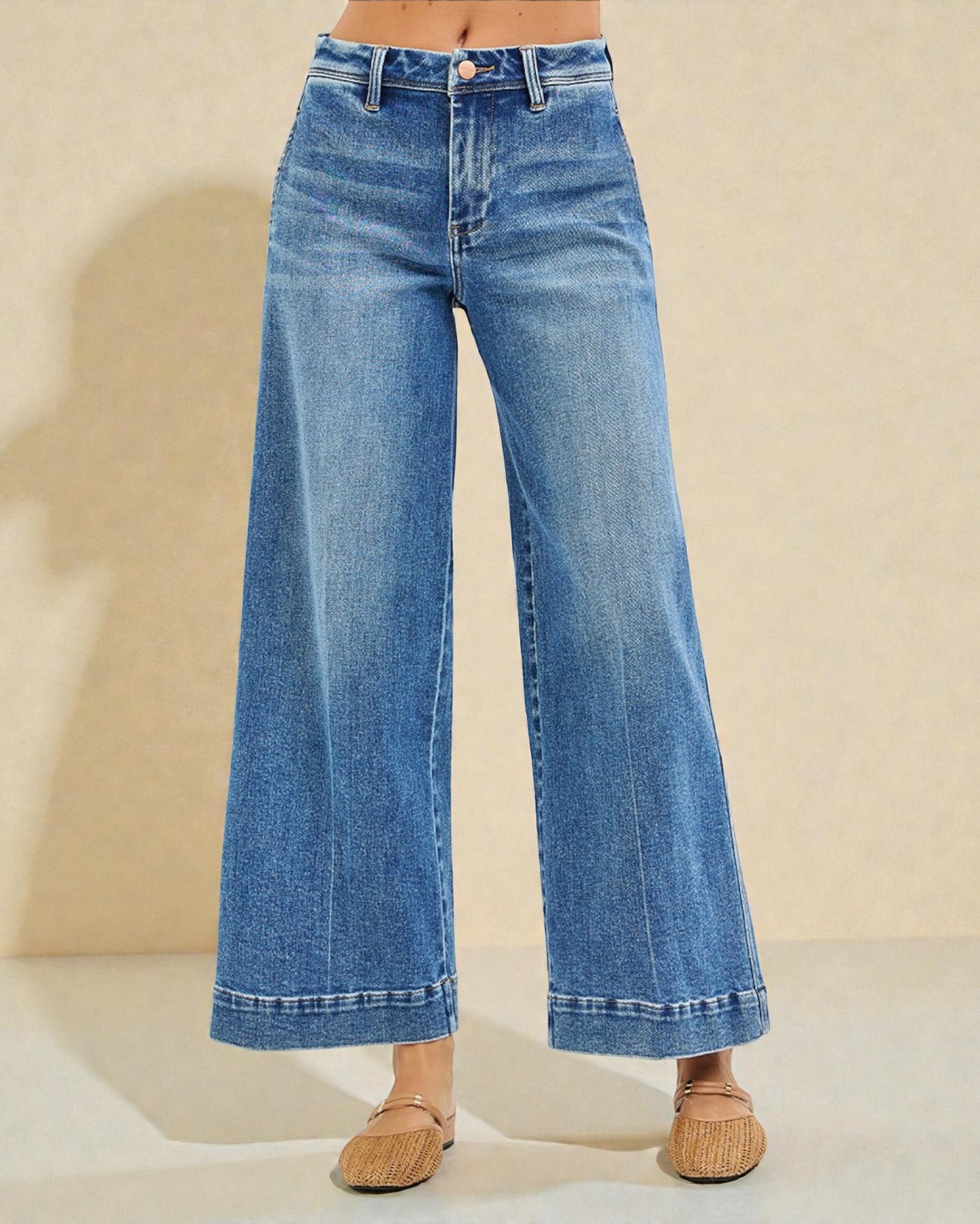 Medium Wash Cropped Wide Leg Jeans
