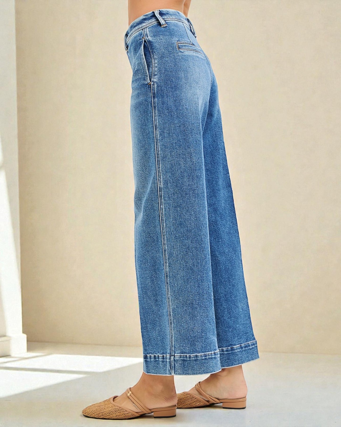 Medium Wash Cropped Wide Leg Jeans