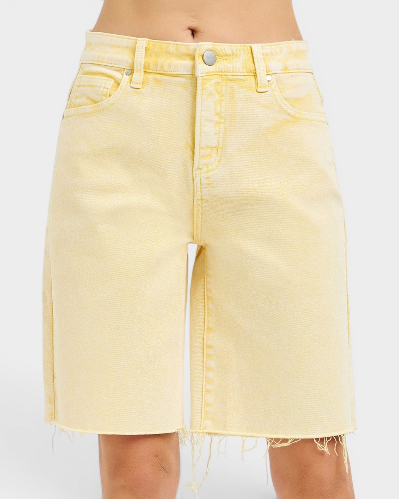 Yellow denim skirt on a white background