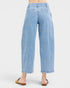 Light blue denim jeans on a white background
