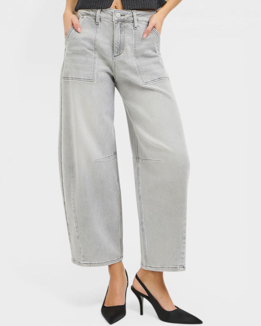 Light Gray Utility Seam Barrel Jeans