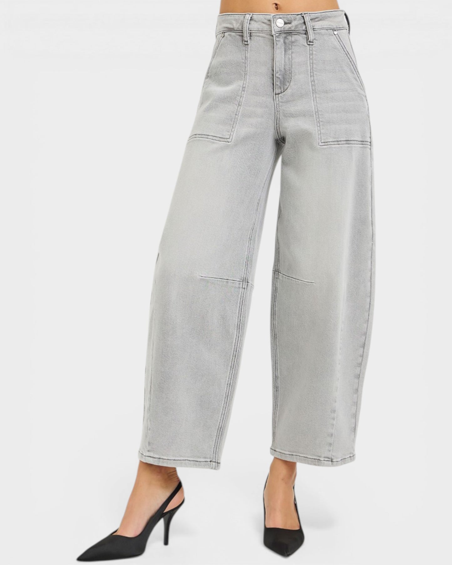 Light Gray Utility Seam Barrel Jeans