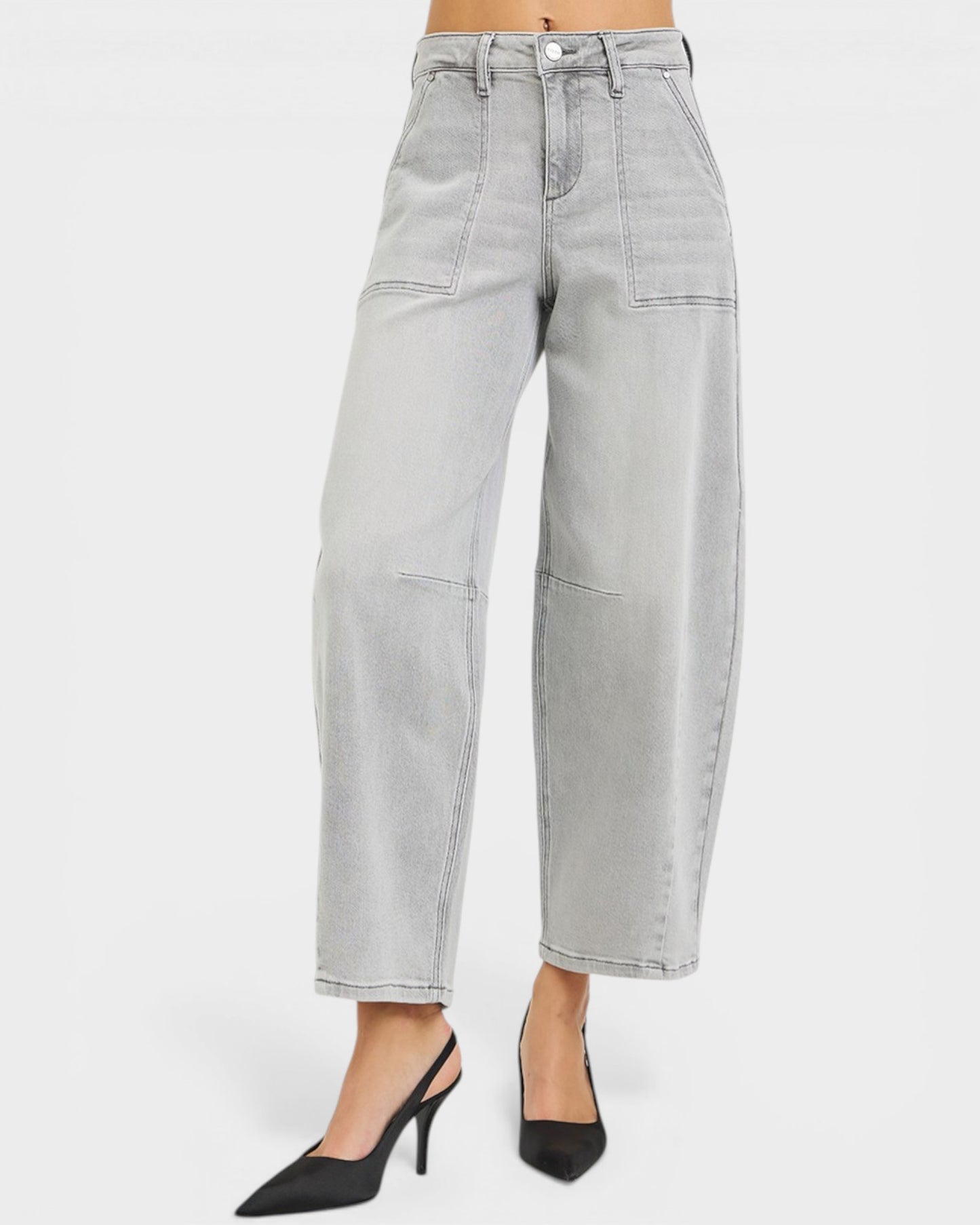 Light Gray Utility Seam Barrel Jeans