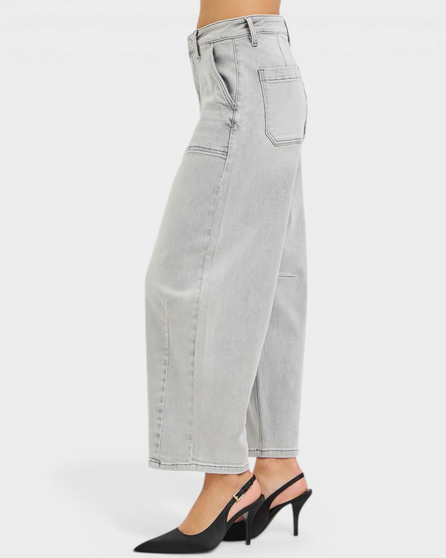 Light Gray Utility Seam Barrel Jeans