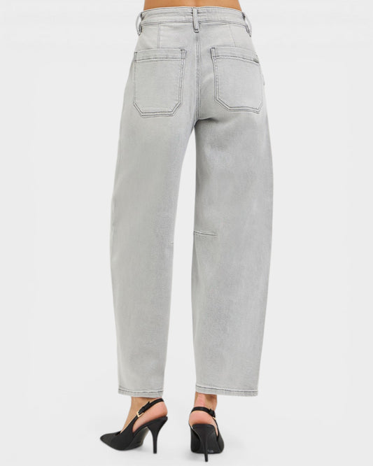 Light Gray Utility Seam Barrel Jeans