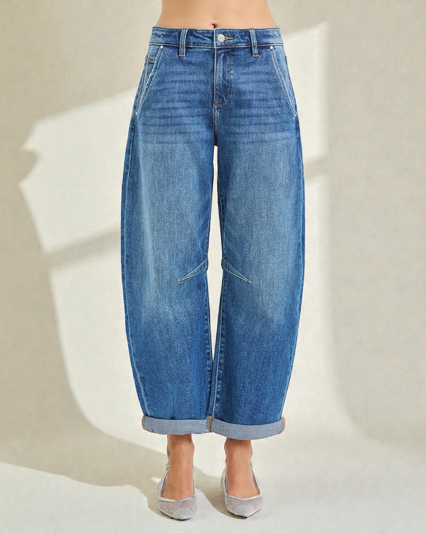 Medium Wash Barrel Leg Jeans