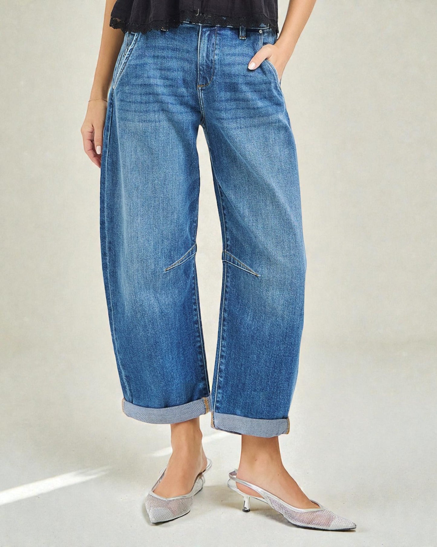 Medium Wash Barrel Leg Jeans