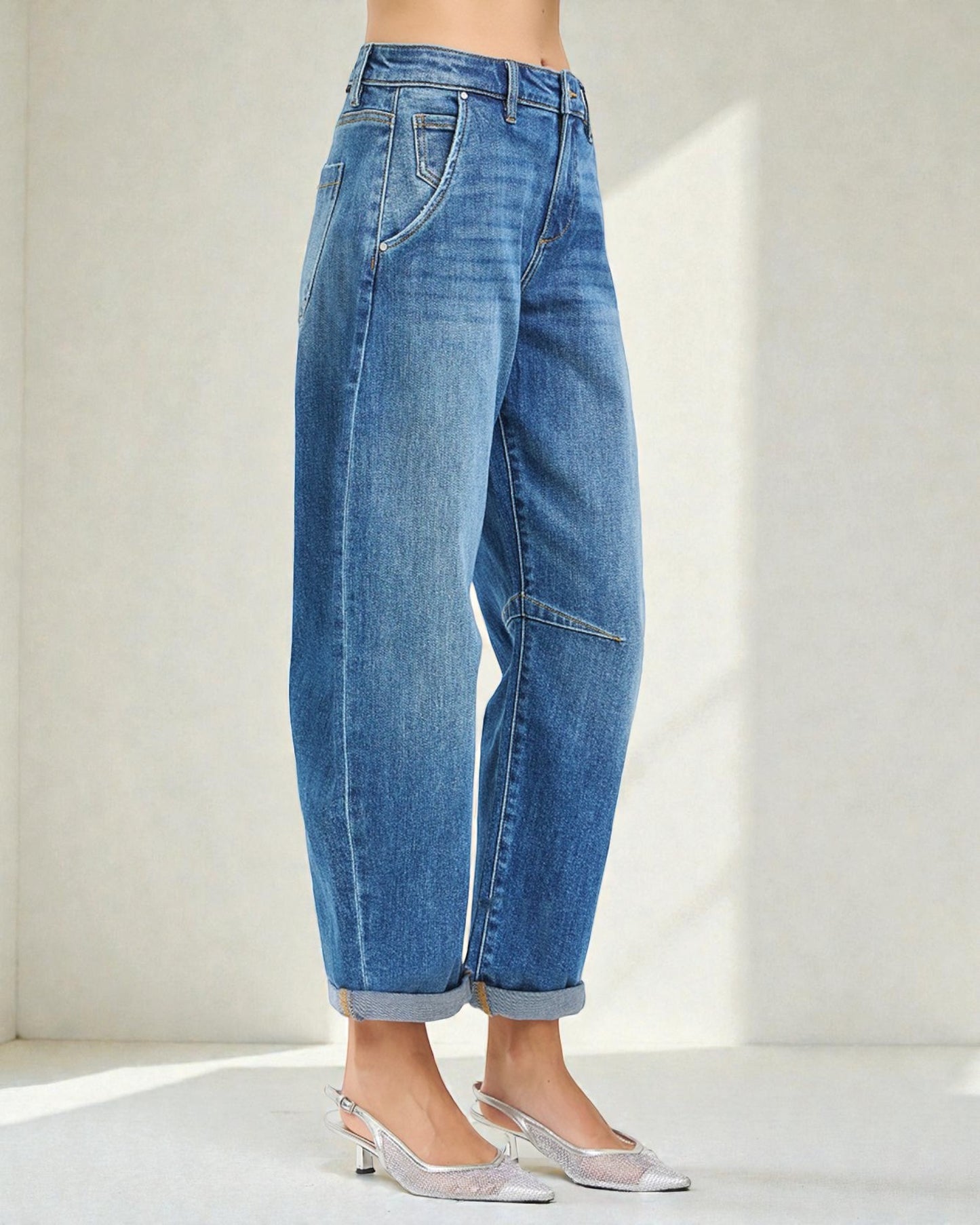 Medium Wash Barrel Leg Jeans