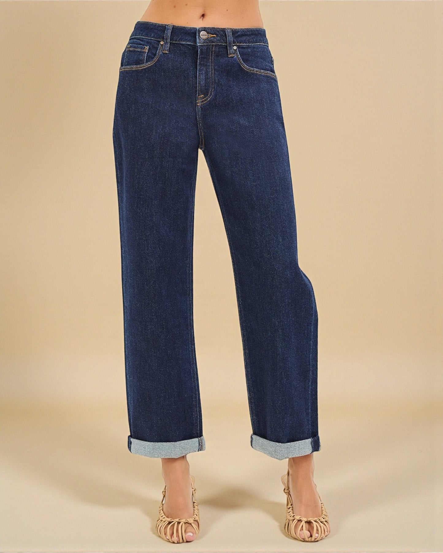 Dark Wash Cuffed Boyfriend Jeans