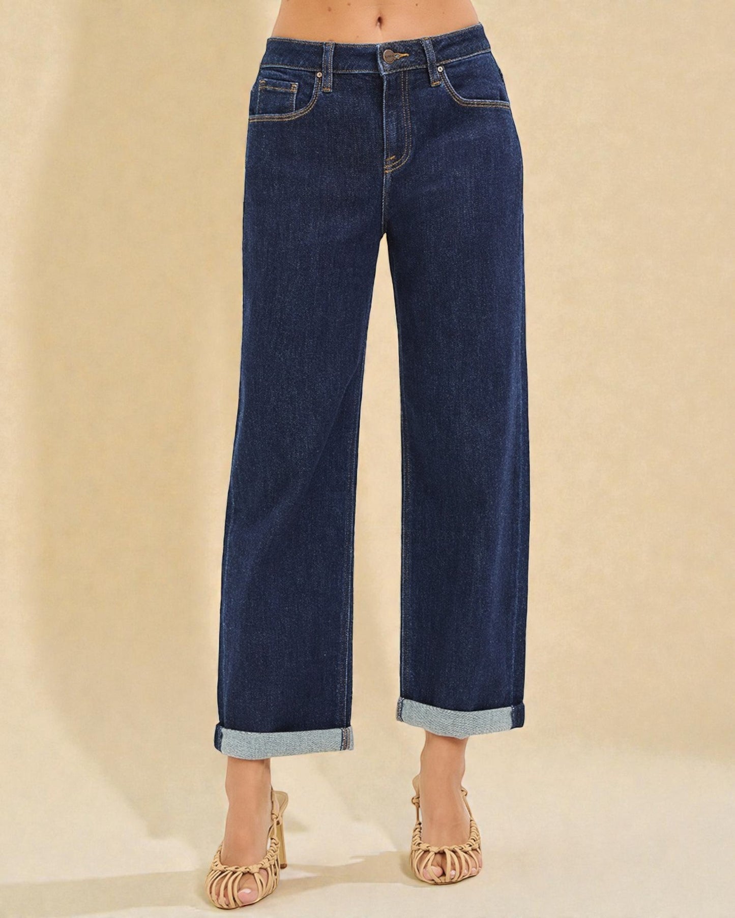 Dark Wash Cuffed Boyfriend Jeans