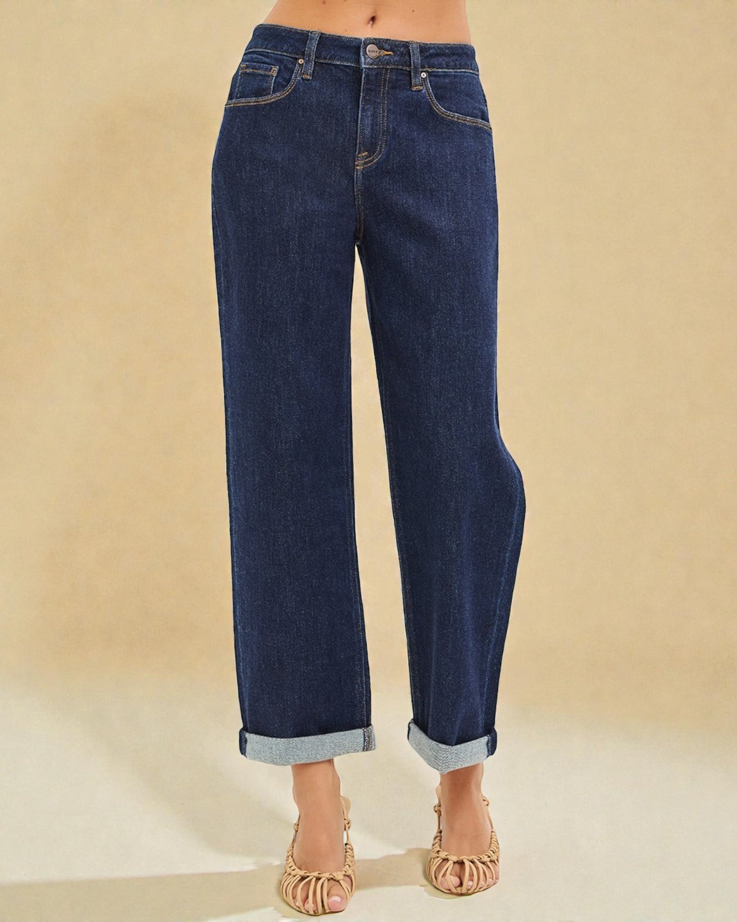 Dark Wash Cuffed Boyfriend Jeans