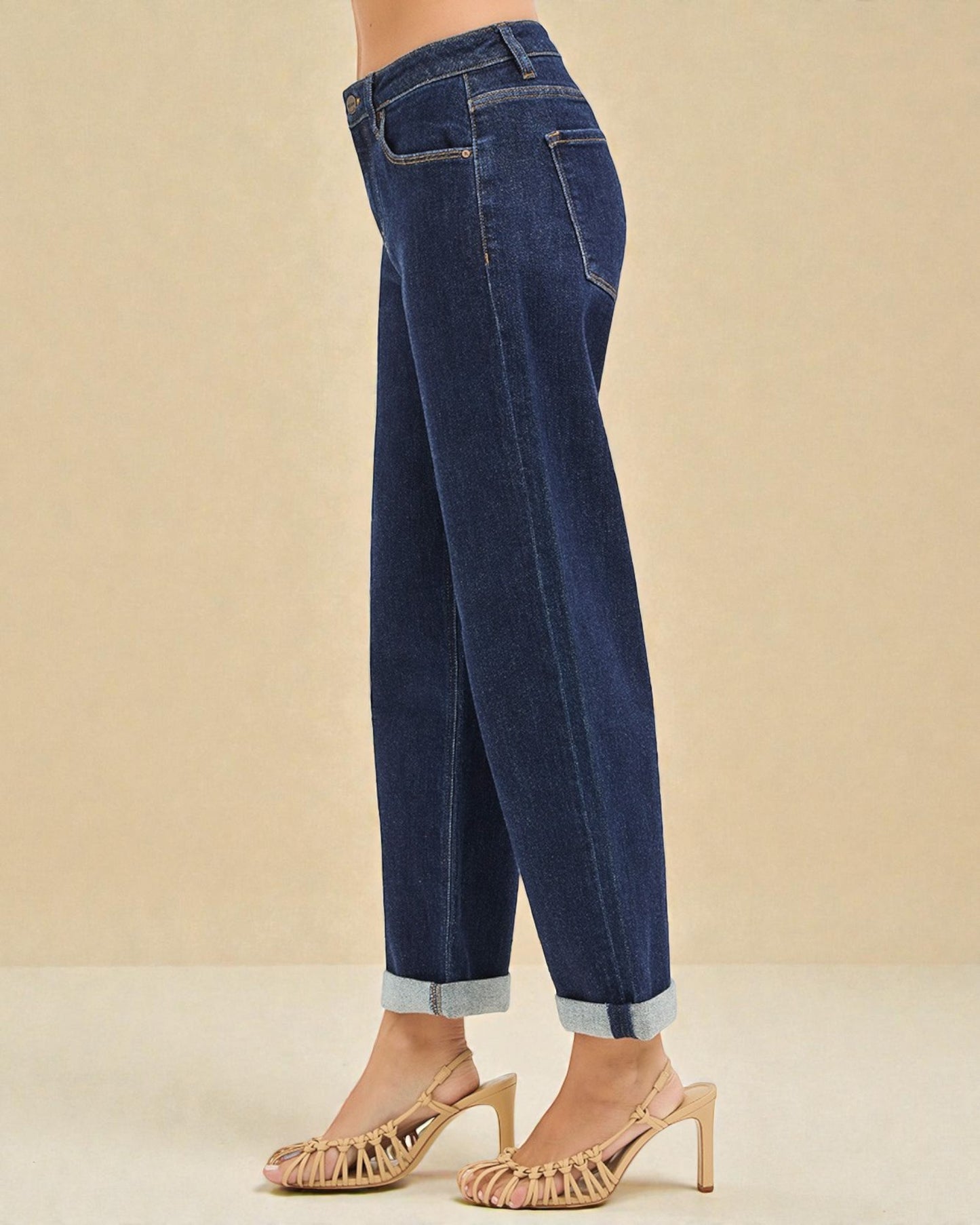 Dark Wash Cuffed Boyfriend Jeans