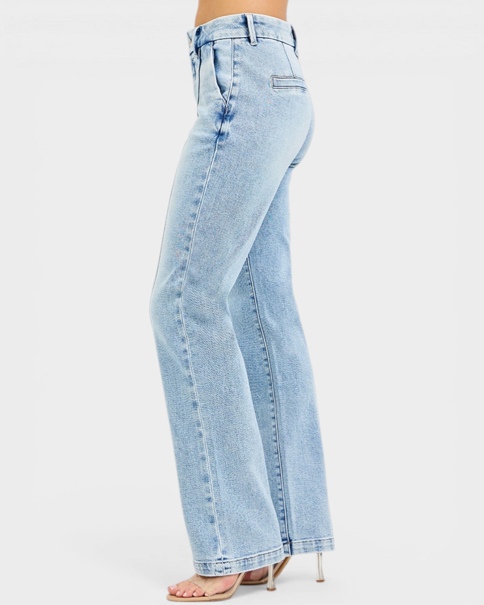 Light blue jeans on a white background