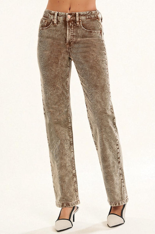 Vintage-style acid-wash jeans on a white background