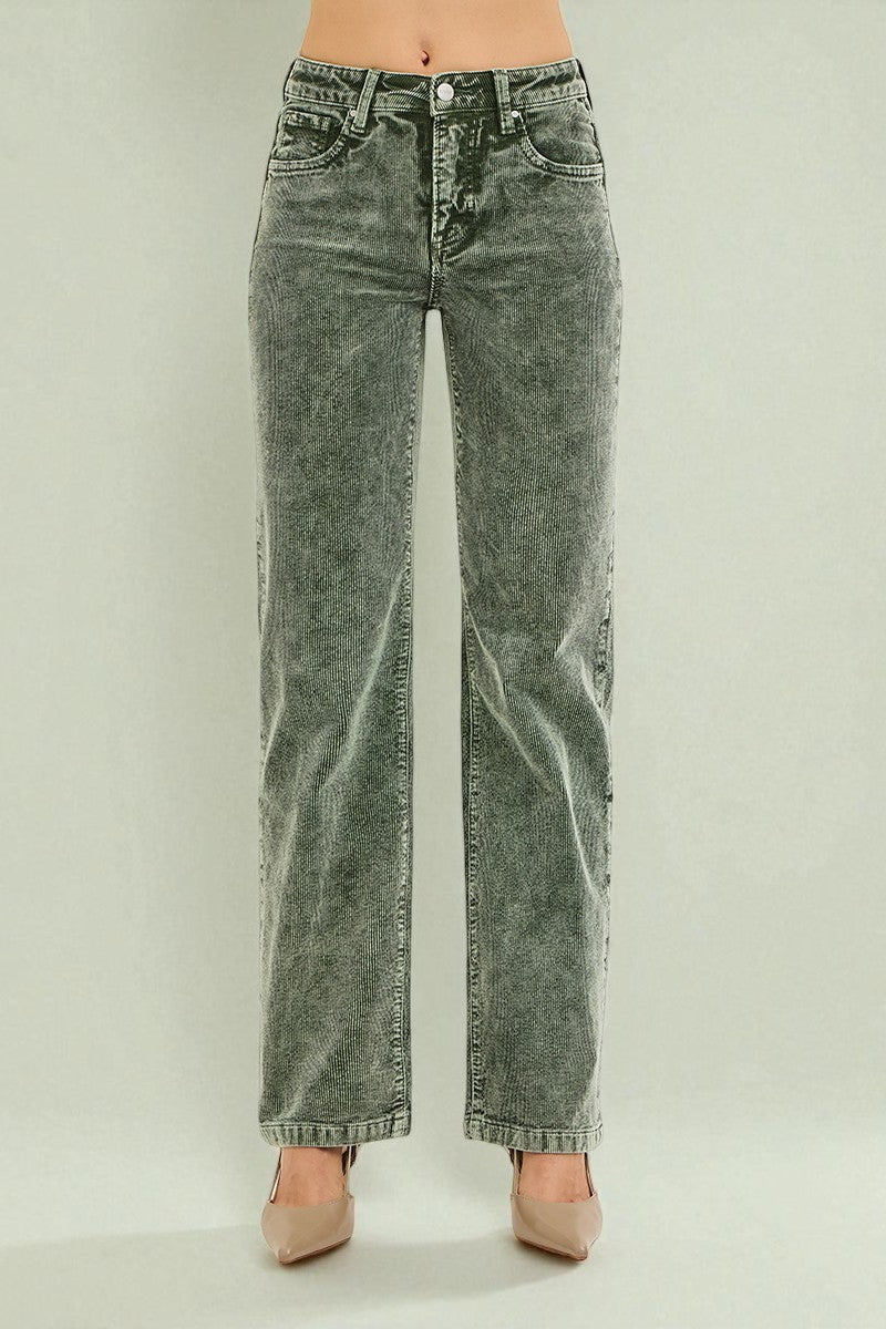 Gray acid-wash jeans on a plain background