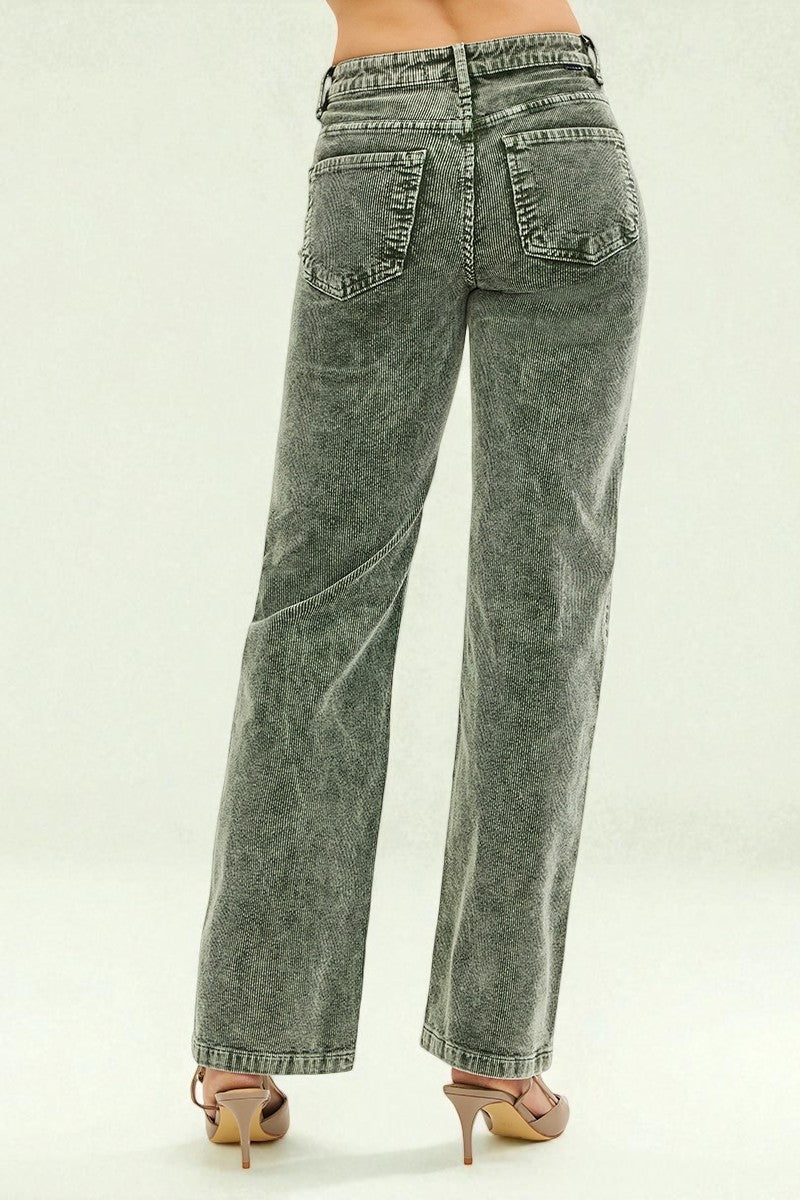 Gray acid-wash jeans on a white background