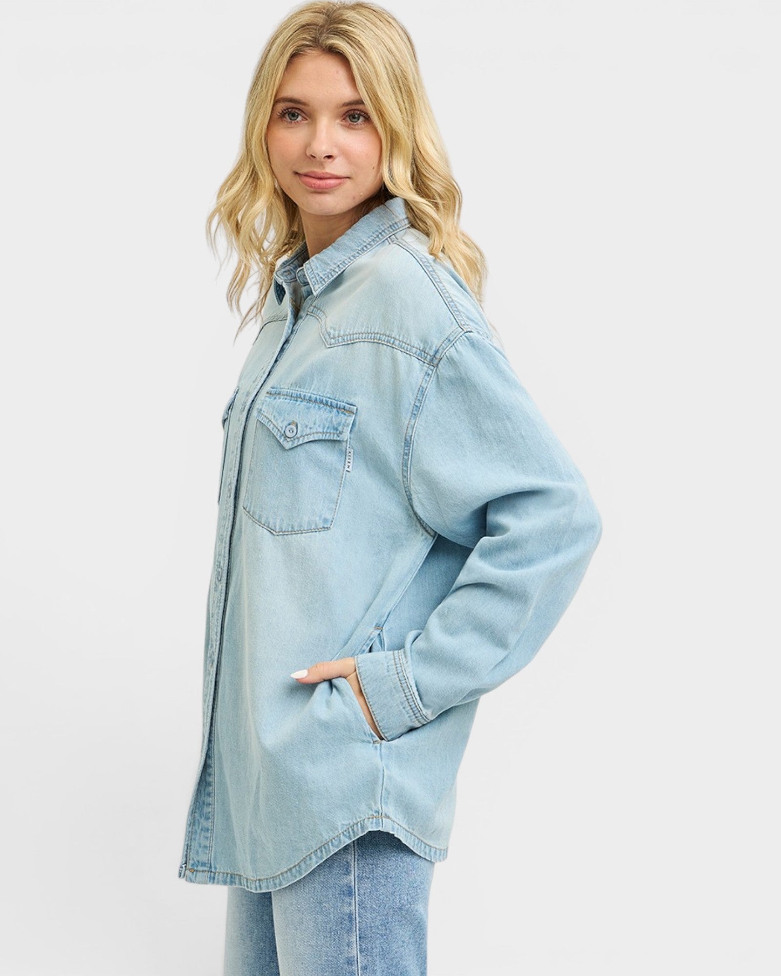 Light Wash Denim Button Down Shirt