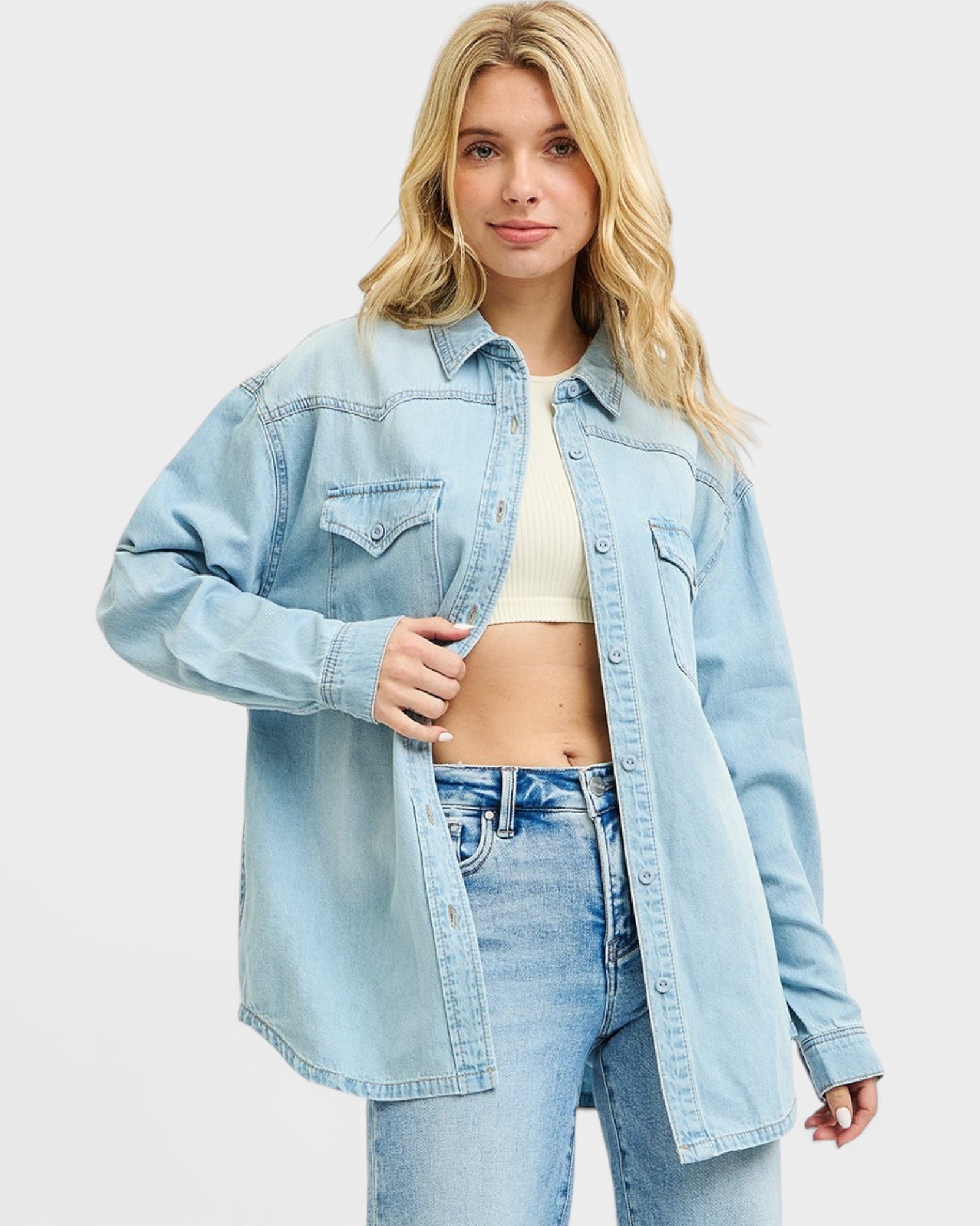 Light Wash Denim Button Down Shirt