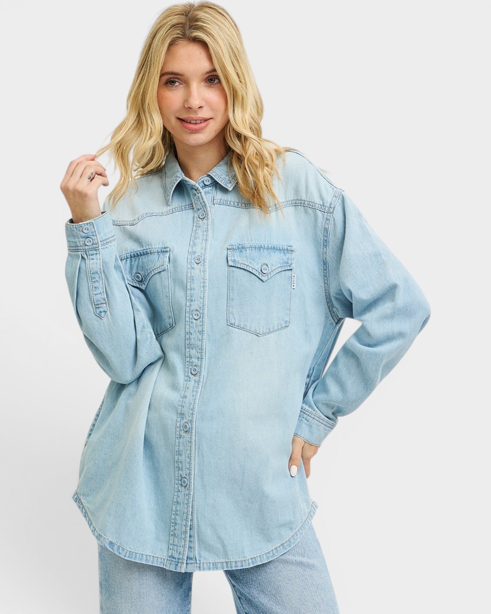 Light Wash Denim Button Down Shirt
