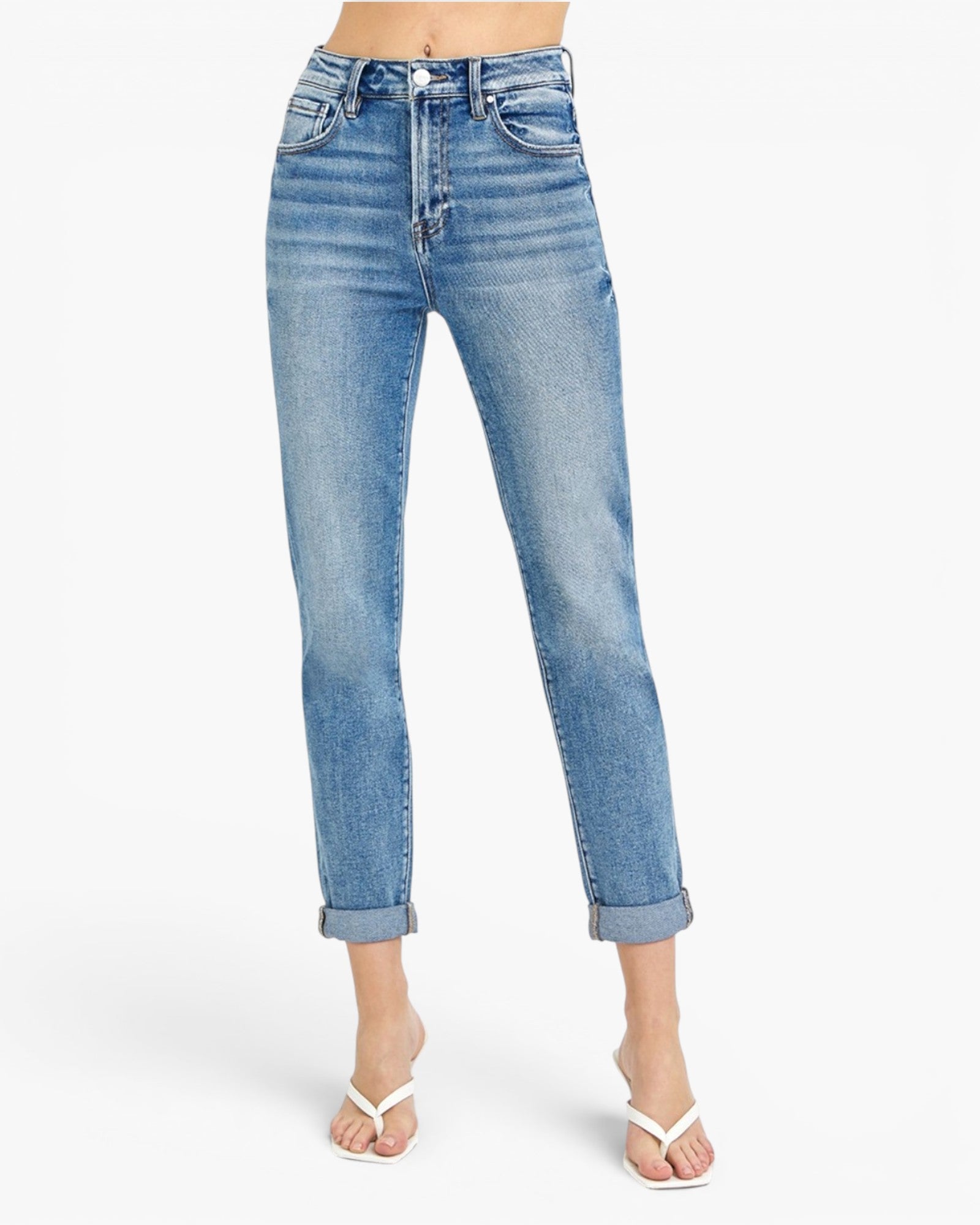 Medium Wash High Rise Cuffed Jeans