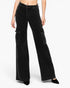 Black wide-leg cargo pants, modeled on a person against a light gray studio background.