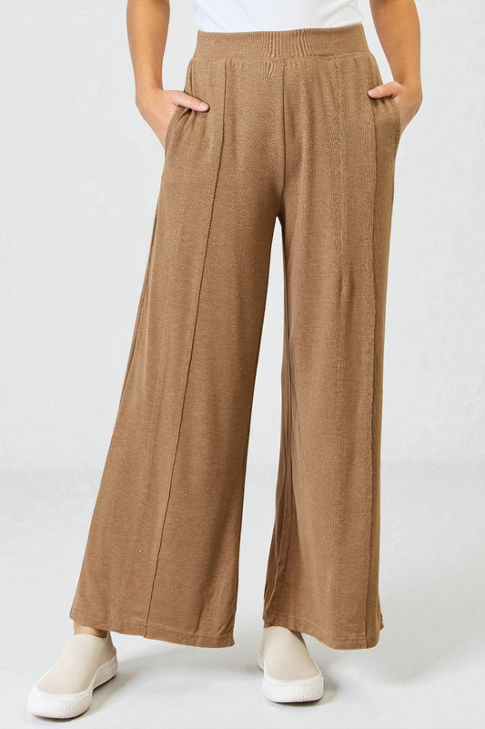 Camel Knit Wide-Leg Lounge Pants