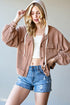 Veste à capuche rayée boutonnée avec cordon de serrage en taupe