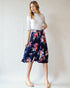Navy & Rose Floral Wrap Midi Skirt