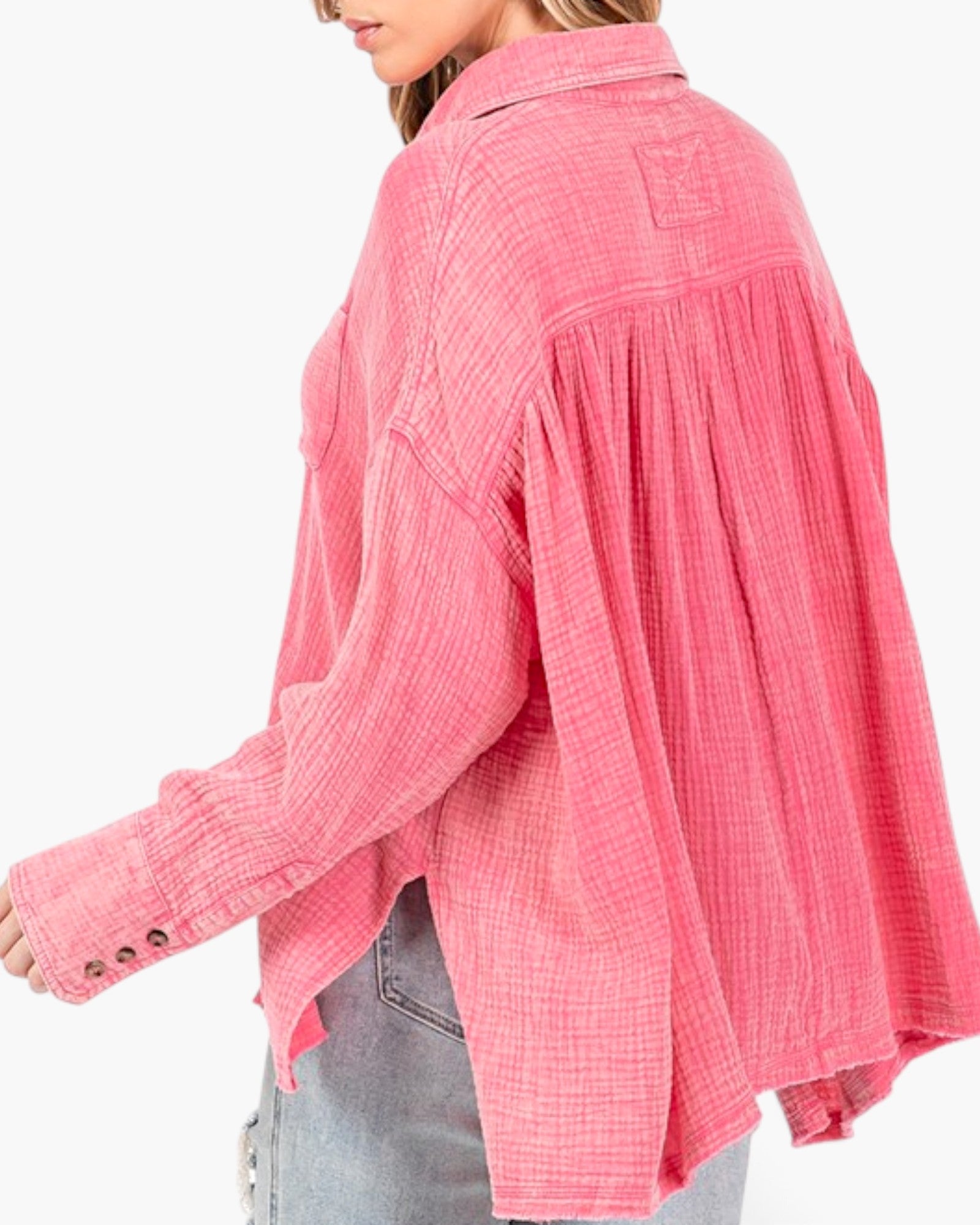 Pink Washed Cotton Oversized Shirt