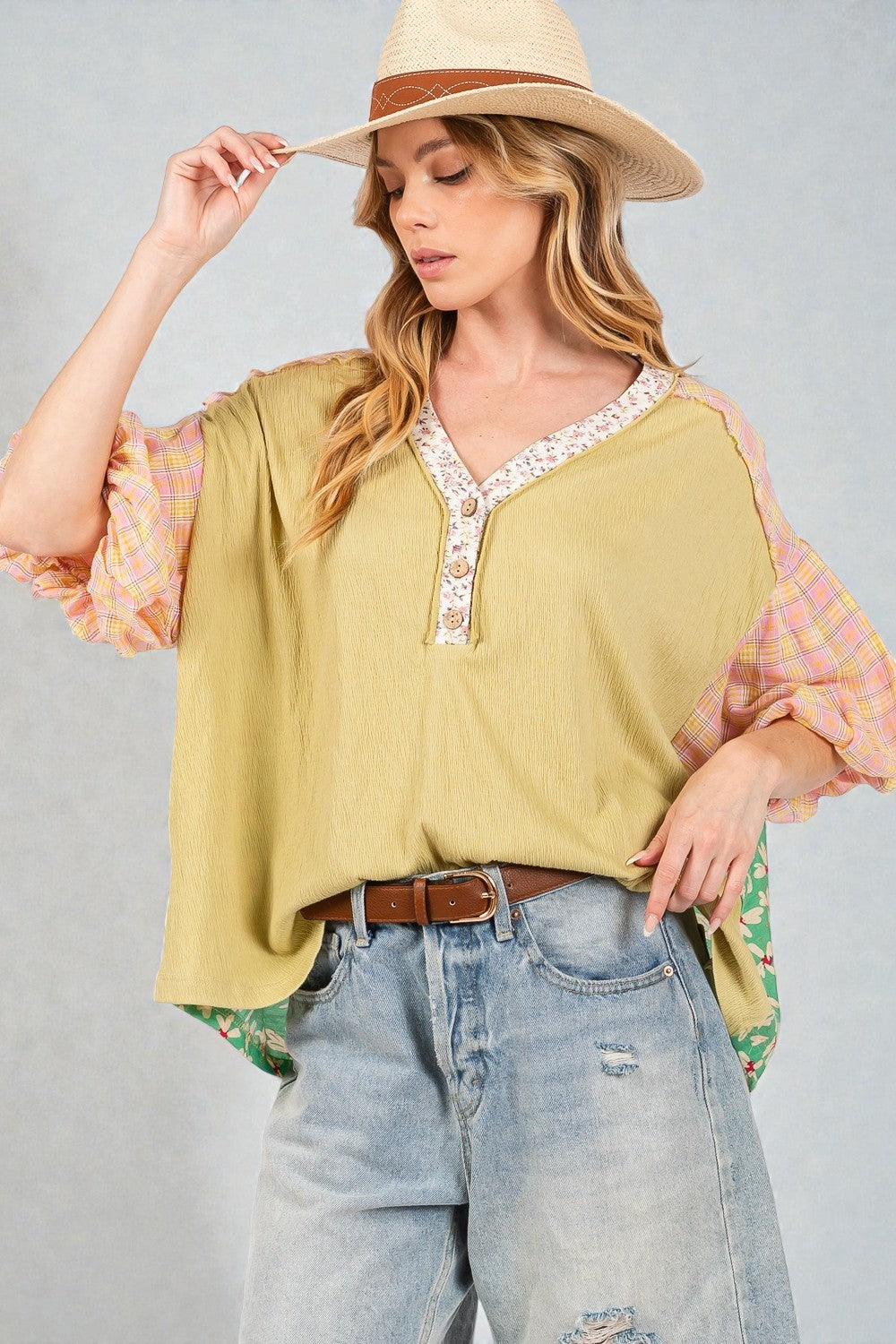 Yellow, Pink & Mint Patchwork Top