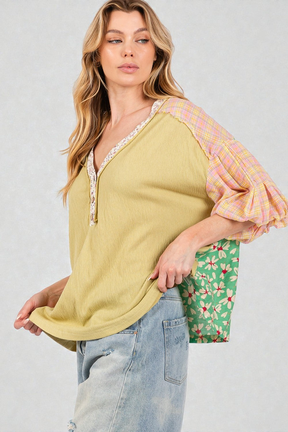 Yellow, Pink & Mint Patchwork Top