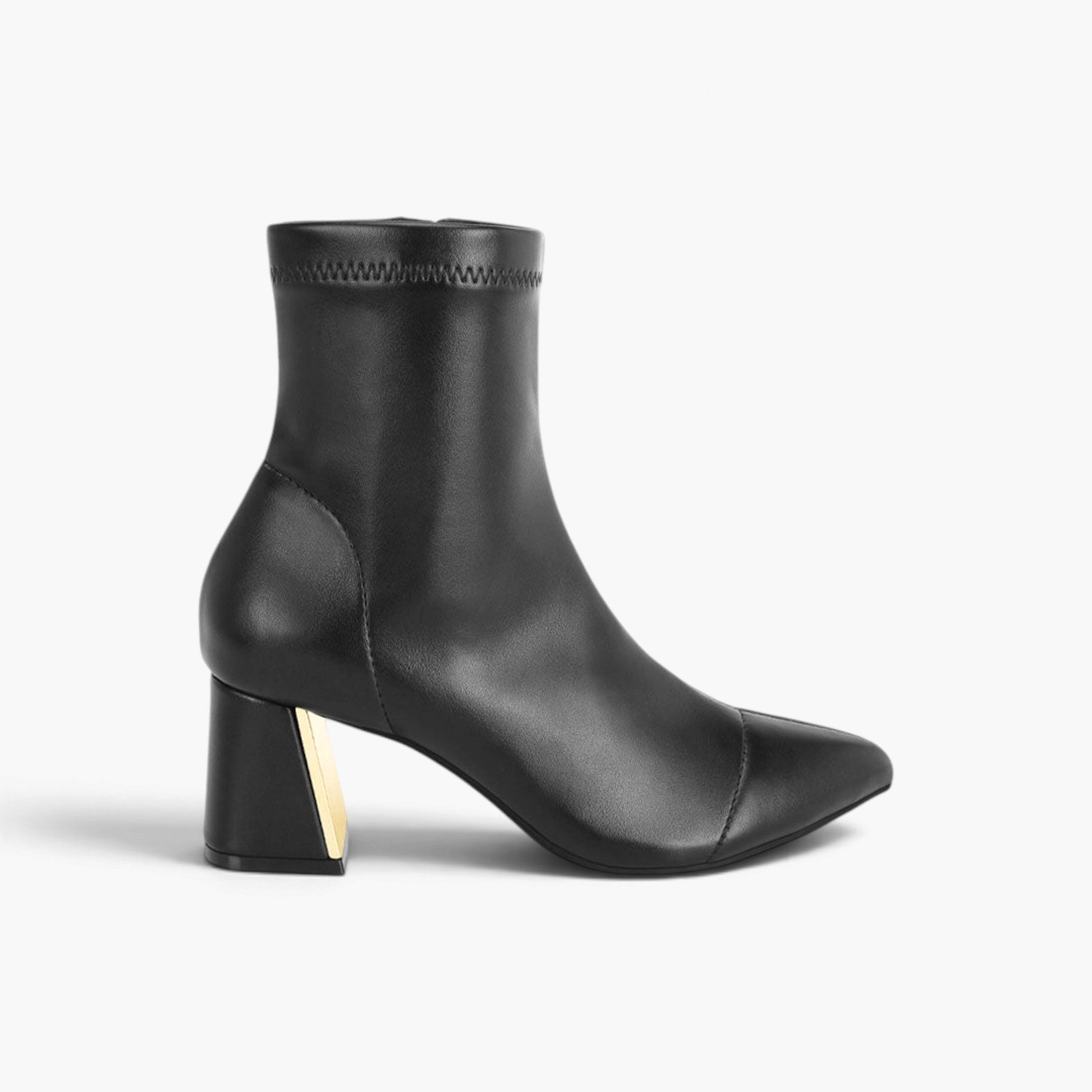 Metallic Accent Block Heel Ankle Boots