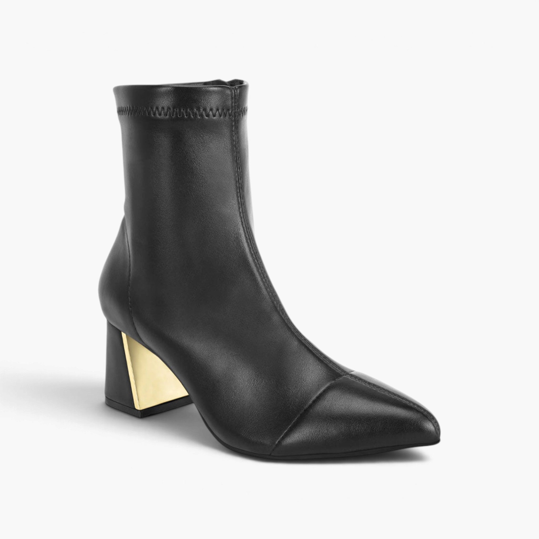 Metallic Accent Block Heel Ankle Boots