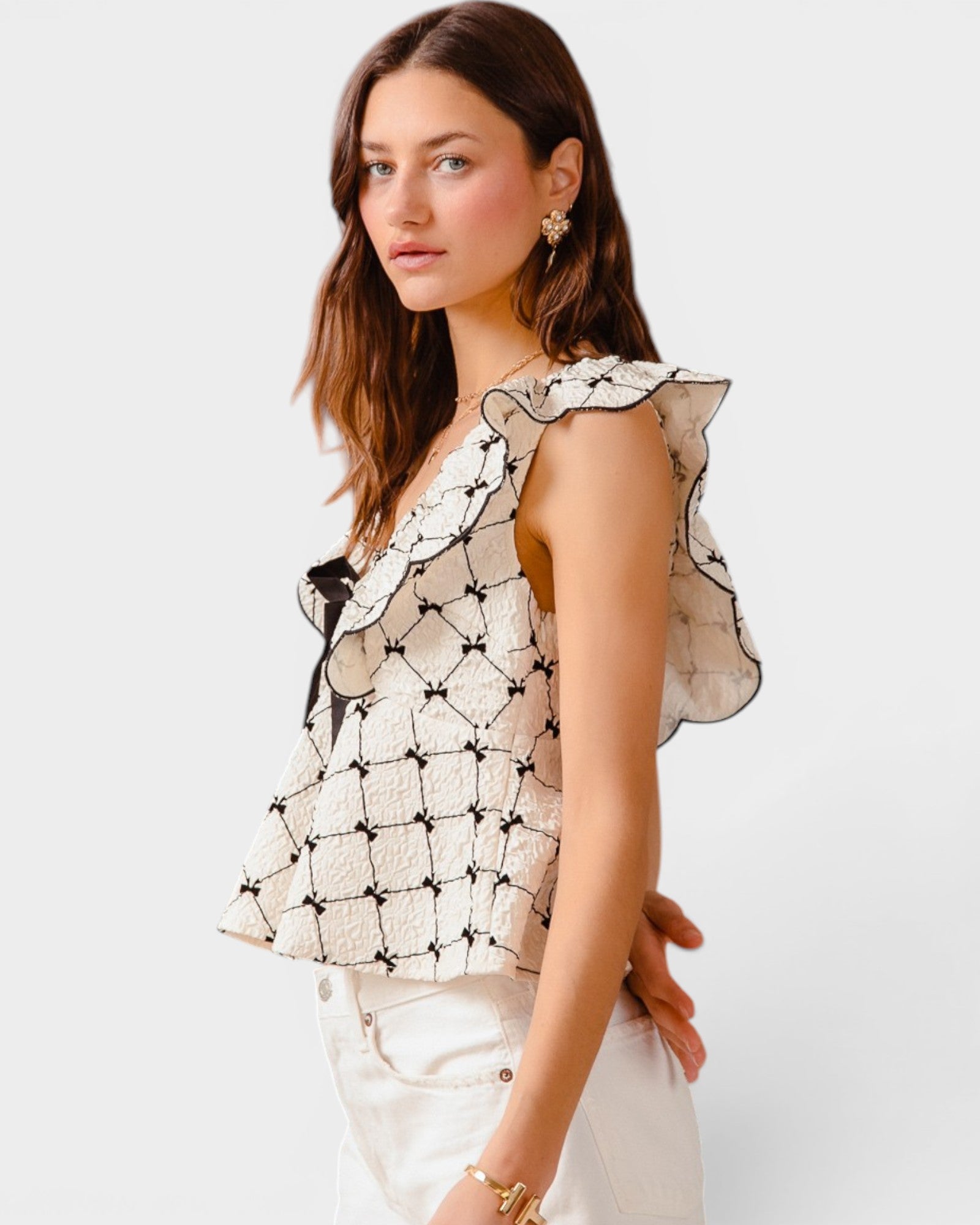 Ivory Bow Print Blouse