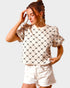 Ivory & Black Bow Textured Puff Sleeve Top