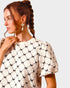 Ivory & Black Bow Textured Puff Sleeve Top