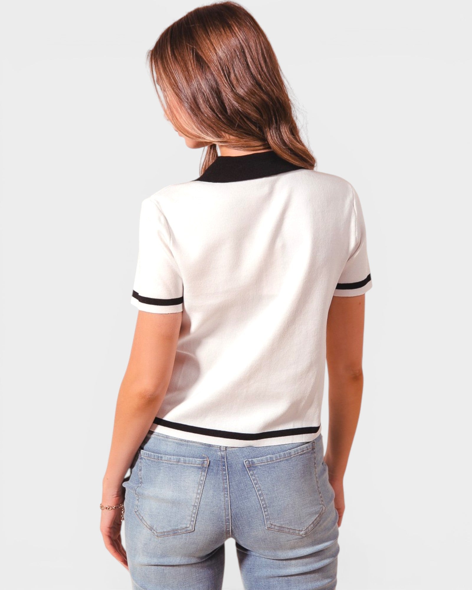Ivory & Black Collared Sweater Top