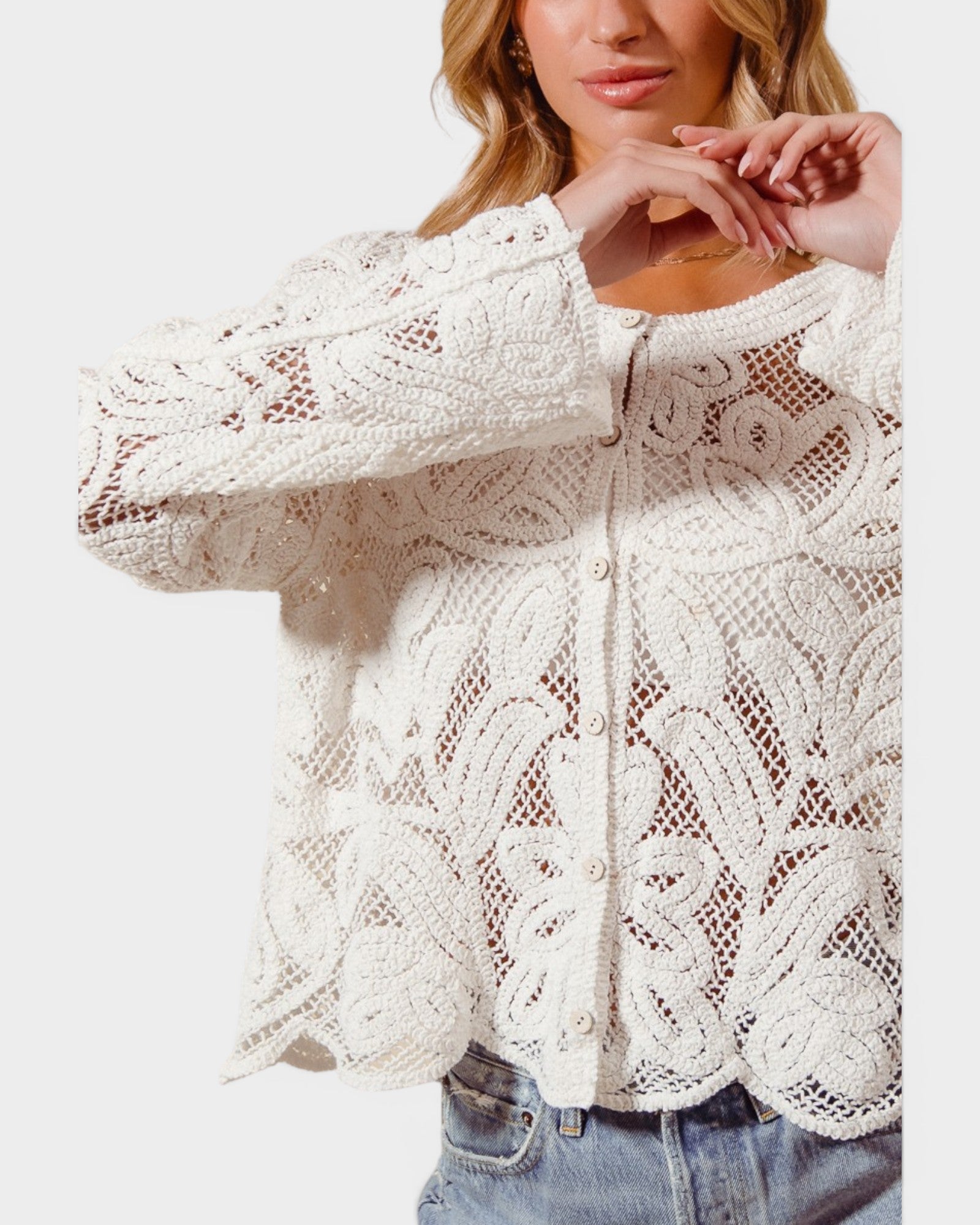 Ivory Lace Knit Cardigan
