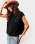 Black Textured Button Front Vest